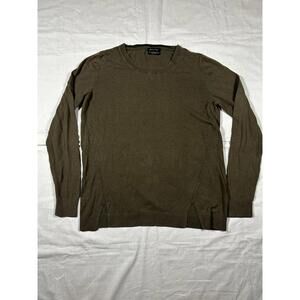 Massimo Dutti Women's Large Shirt Olive Gee Green Silk Cotton Cashmere